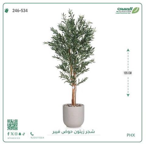 شجرة زيتون صناعية ( ارتفاع 195 سم ) حوض فيبر