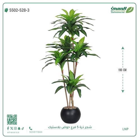 شجرة ذرة صناعية (5 فروع) ارتفاع 190 سم حوض بلاستيك