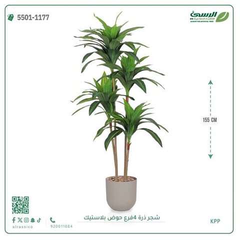 شجرة ذرة صناعية (4 فروع) ارتفاع 155 سم حوض بلاستيك