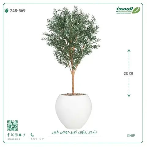 شجرة زيتون صناعية (ارتفاع 280 سم) بحوض فيبر