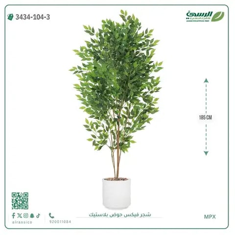 شجرة فيكس صناعية (ارتفاع 185 سم) بحوض بلاستيك