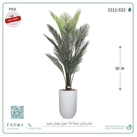 شجرة أريكا اصطناعية (15 فرع) بمركن فيبر أسطواني طويل