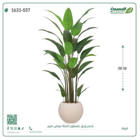 شجرة عصفور الجنة صناعية (ارتفاع 200 سم) حوض فيبر