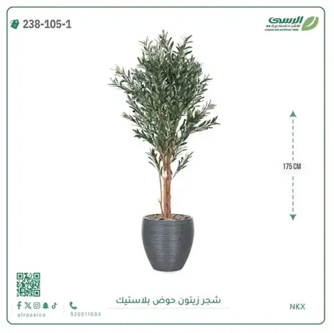 شجرة زيتون صناعية ( ارتفاع 175 سم ) حوض بلاستيك