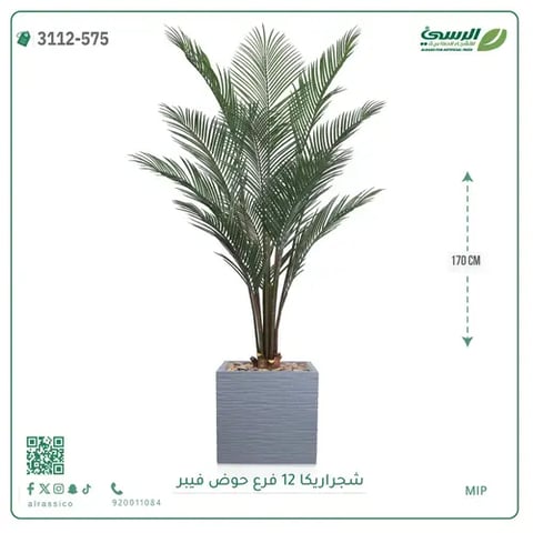 شجرة أريكا صناعية 12 فرع (ارتفاع 150 سم) حوض فيبر