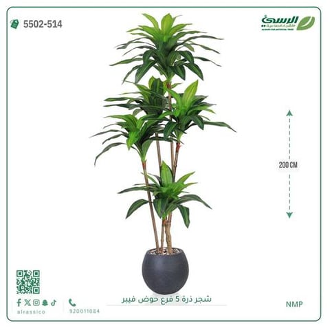 شجرة ذرة صناعية (5 فروع) ارتفاع 200 سم حوض فيبر