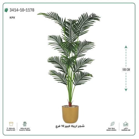 شجر أريكا صناعية 10 فروع (ارتفاع 185 سم) حوض بلاستيك