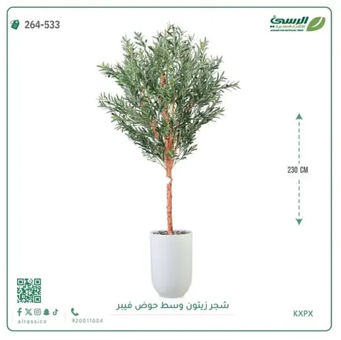 شجرة زيتون صناعية (ارتفاع 230 سم) بحوض فيبر