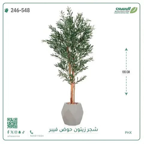شجر زيتون صناعية ( ارتفاع 195 سم ) حوض فيبر