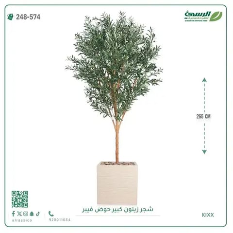 شجرة زيتون صناعية (ارتفاع 265 سم) بحوض فيبر