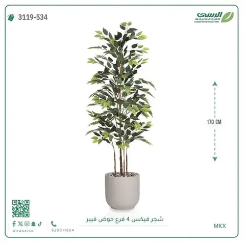 شجرة فيكس صناعية (ارتفاع 170 سم) بحوض فيبر