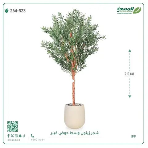 شجرة زيتون صناعية (ارتفاع 210 سم) بحوض فيبر