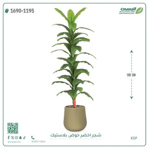 شجرة ذرة صناعية (ارتفاع 195 سم) حوض بلاستيك