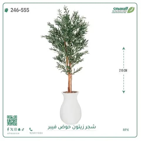 شجر زيتون صناعية ( ارتفاع 215 سم ) حوض فيبر