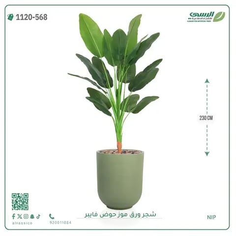 شجرة موز صناعية ارتفاع 230 سم حوض فيبر
