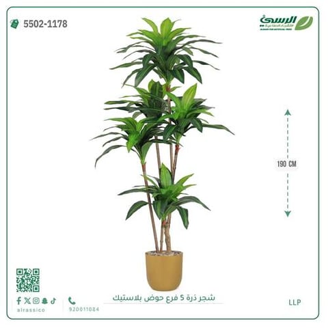 شجرة ذرة صناعية (5 فروع) ارتفاع 190 سم حوض بلاستيك