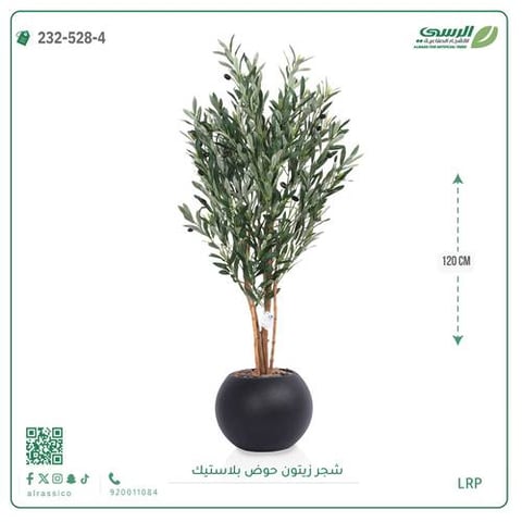 شجرة زيتون اصطناعية (4 فروع) بمركن بلاستيك دائرى 