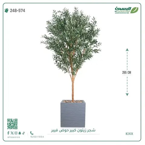 شجرة زيتون صناعية (ارتفاع 265 سم) بحوض فيبر