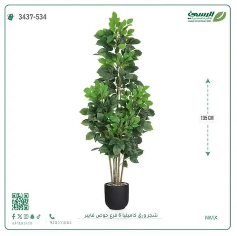 شجرة كاميليا صناعية (ارتفاع 195 سم) حوض فيبر