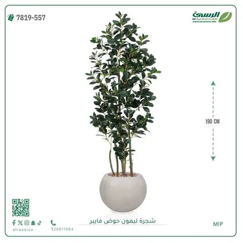 شجرة ليمون اصطناعية ( ارتفاع 190 سم ) حوض فيبر
