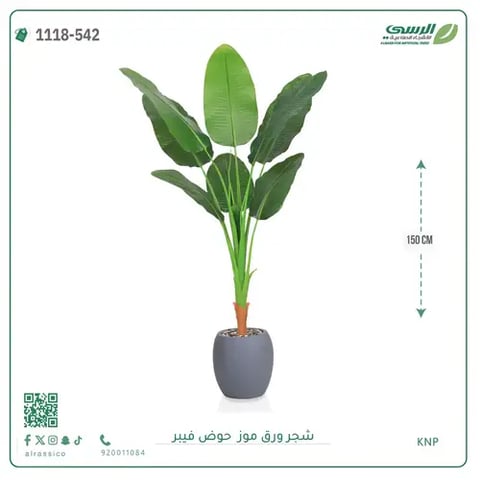 شجرة موز صناعية ( ارتفاع 150 سم ) حوض فيبر