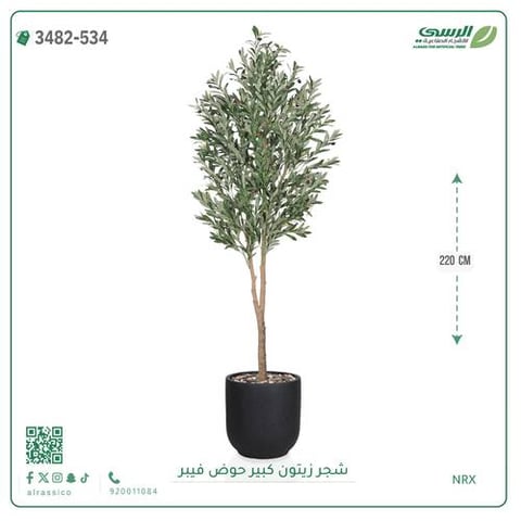 شجرة زيتون صناعية ( ارتفاع 220 سم ) حوض فيبر