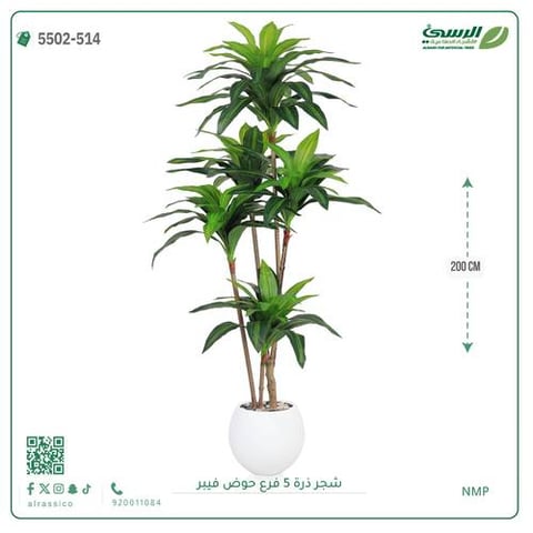 شجرة ذرة صناعية (5 فروع) ارتفاع 200 سم حوض فيبر