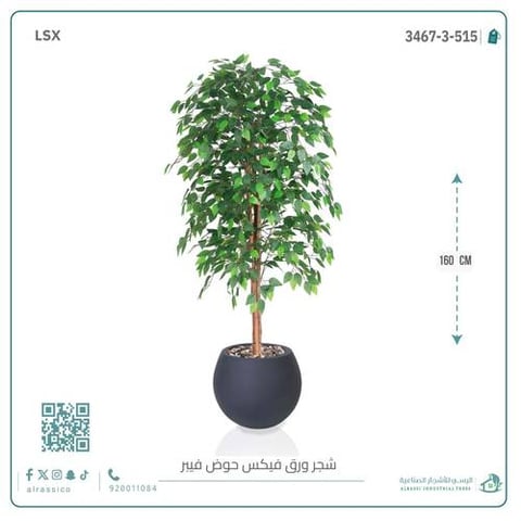  شجرة ورق فيكس اصطناعية بمركن فيبر دائرى 