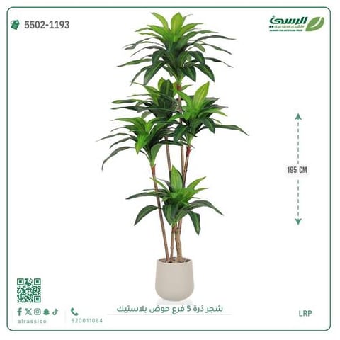 شجرة ذرة صناعية (5 فروع) ارتفاع 195 سم حوض بلاستيك