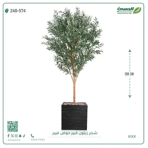 شجرة زيتون صناعية (ارتفاع 265 سم) بحوض فيبر