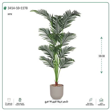 شجر أريكا صناعية 10 فروع (ارتفاع 185 سم) حوض بلاستيك