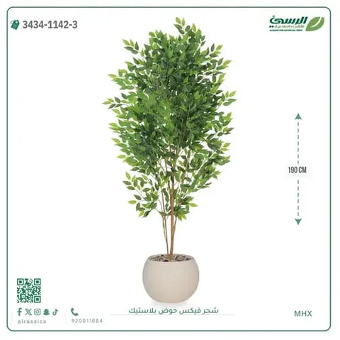 شجرة فيكس صناعية (ارتفاع 190 سم) بحوض بلاستيك