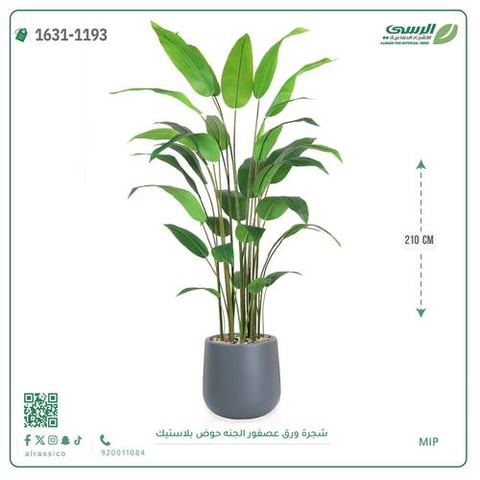 شجرة عصفور الجنة اصطناعية ( ارتفاع 210 سم ) حوض بلاستيك