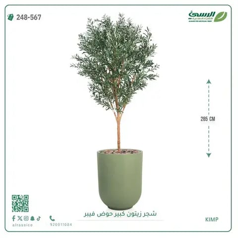 شجرة زيتون صناعية (ارتفاع 285 سم) بحوض فيبر