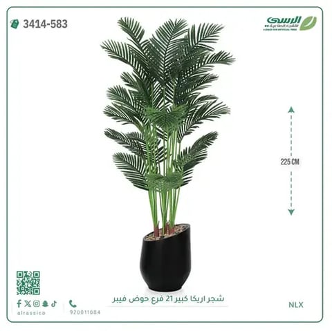 شجرة أريكا صناعية 21 فرع (ارتفاع 225 سم) حوض فيبر