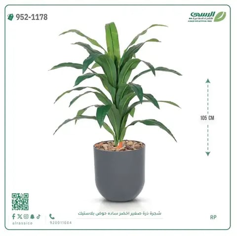 شجرة ذرة صناعية غامق (ارتفاع 105 سم) حوض بلاستيك