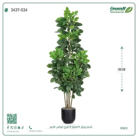 شجرة كاميليا صناعية (ارتفاع 195 سم) حوض فيبر