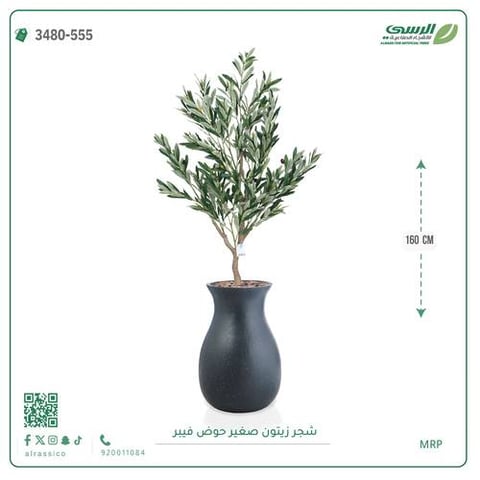 شجرة زيتون اصطناعية ( ارتفاع 160 سم ) حوض فيبر
