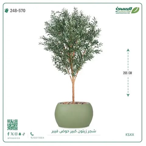 شجرة زيتون صناعية (ارتفاع 265 سم) بحوض فيبر