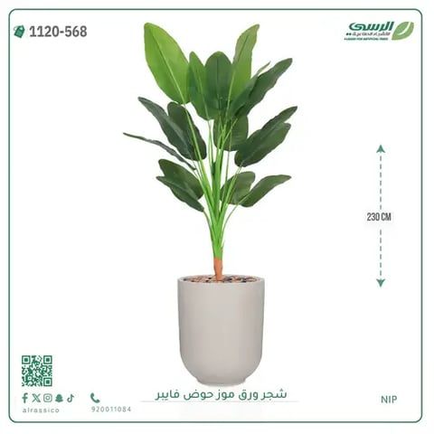 شجرة موز صناعية ارتفاع 230 سم حوض فيبر