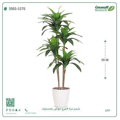 شجرة ذرة صناعية (4 فروع) ارتفاع 155 سم حوض بلاستيك