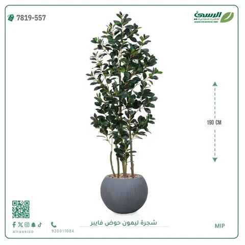 شجرة ليمون اصطناعية ( ارتفاع 190 سم ) حوض فيبر