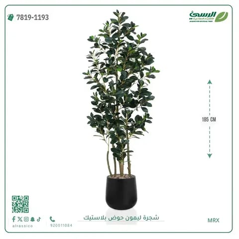 شجرة ليمون صناعية ( ارتفاع 185 سم ) حوض بلاستيك