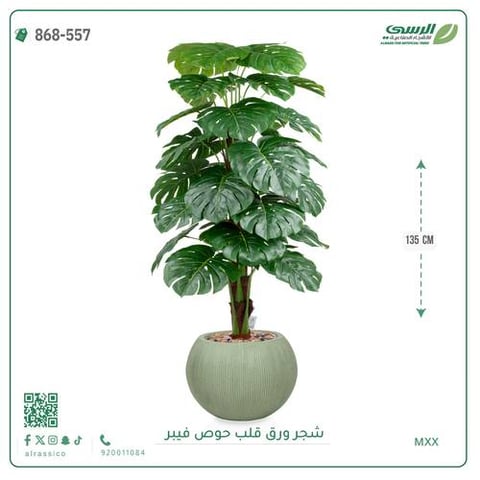 شجرة ورق قلب اصطناعية ( ارتفاع 135 سم ) حوض فيبر