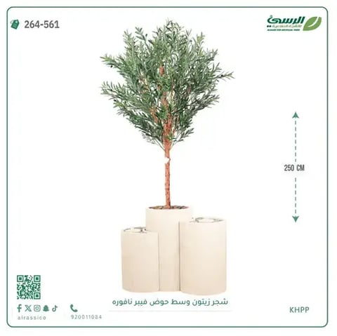 شجرة زيتون صناعية (ارتفاع 250 سم) بحوض فيبر نافورة
