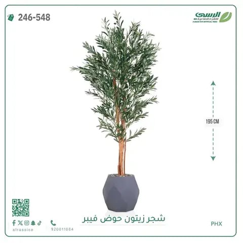 شجر زيتون صناعية ( ارتفاع 195 سم ) حوض فيبر