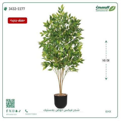 شجرة فيكس صناعية (ارتفاع 145 سم) حوض بلاستيك
