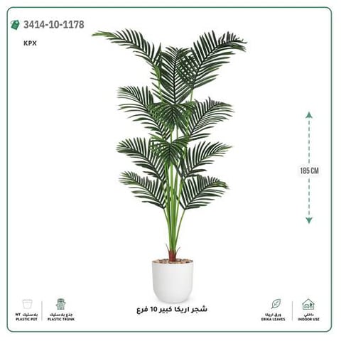 شجر أريكا صناعية 10 فروع (ارتفاع 185 سم) حوض بلاستيك