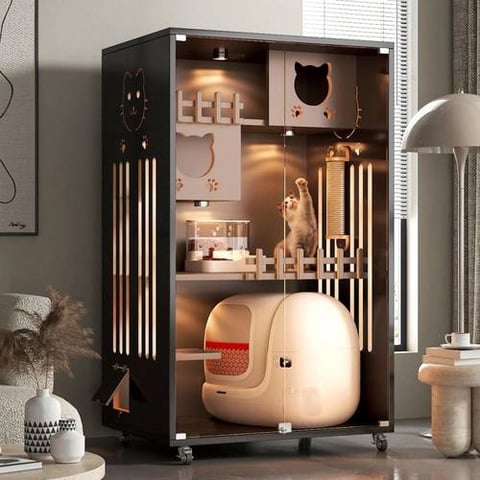 فيلا فاخرة بتصميم عصري وراقي بمساحة واسعة ومرتفعة للقطط مقاس 95cm*70cm*155cm