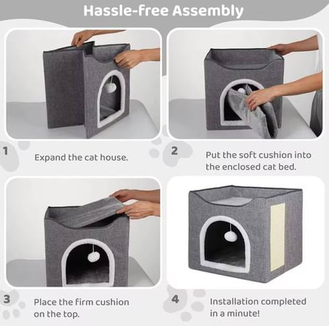 بيت شتوي مع مفرش دافئ وخداشة جانبية للقطط